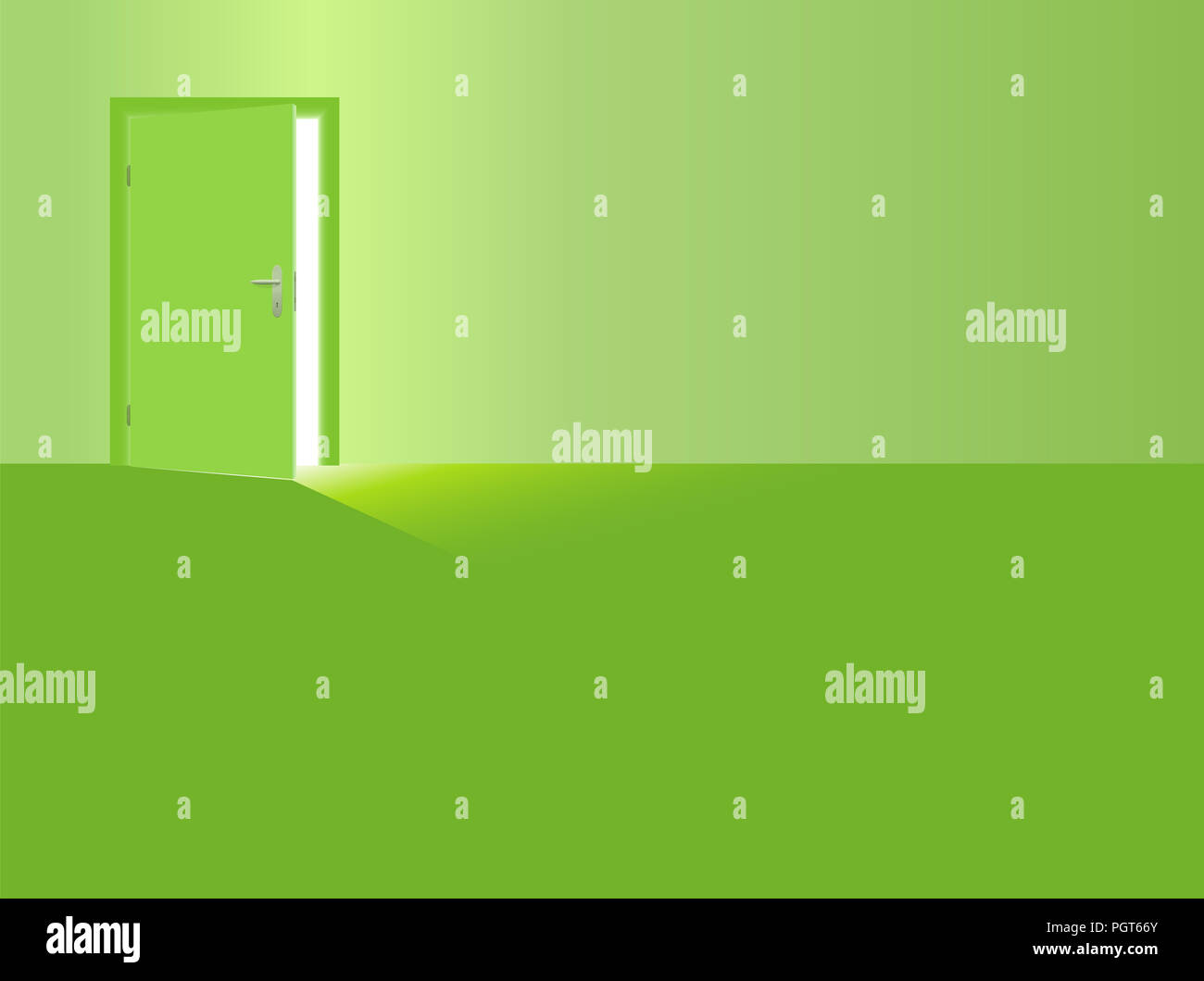 Camera verde con lo sportello aperto, la luce del sole proveniente in. Foto Stock