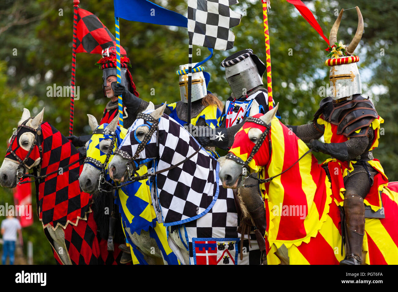 Giostra del torneo al castello di Hever, kent, Regno Unito Foto Stock