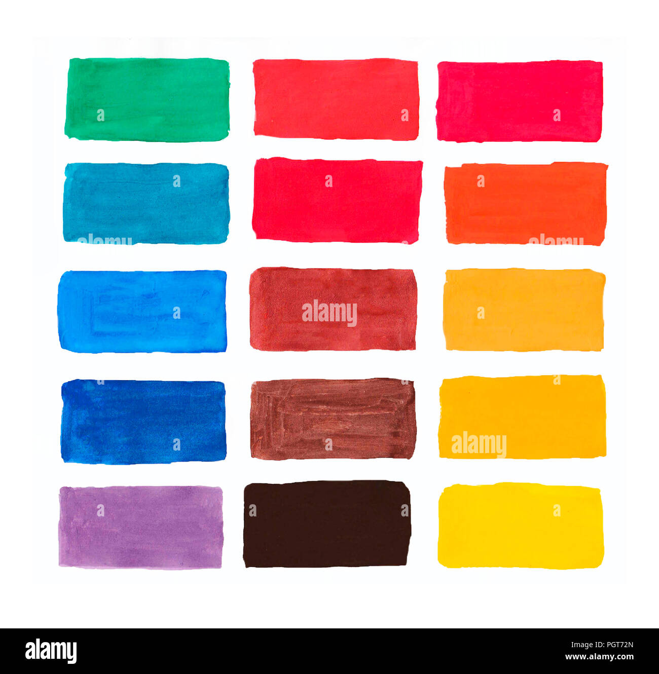 Tavolozza di gouache, tutti i colori dell'arcobaleno di colori elenco dei  colori piazze Foto stock - Alamy