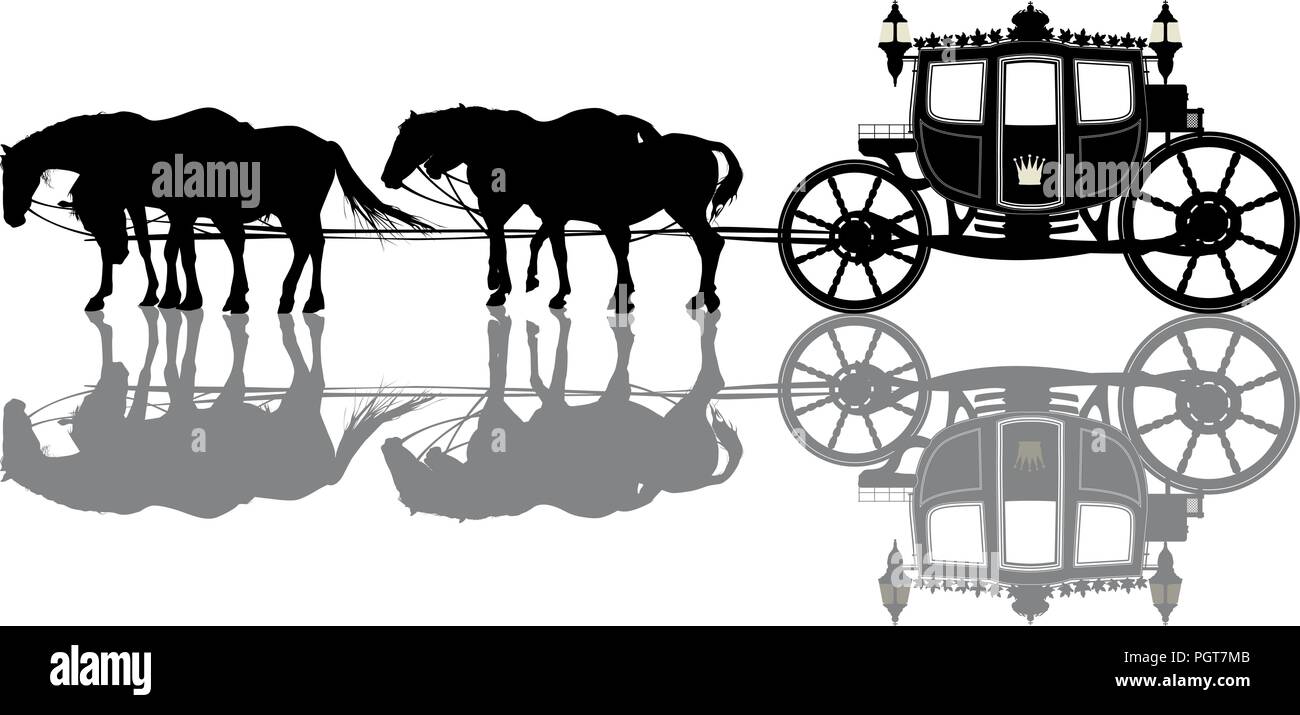 Antique royal coach con quattro cavalli Illustrazione Vettoriale