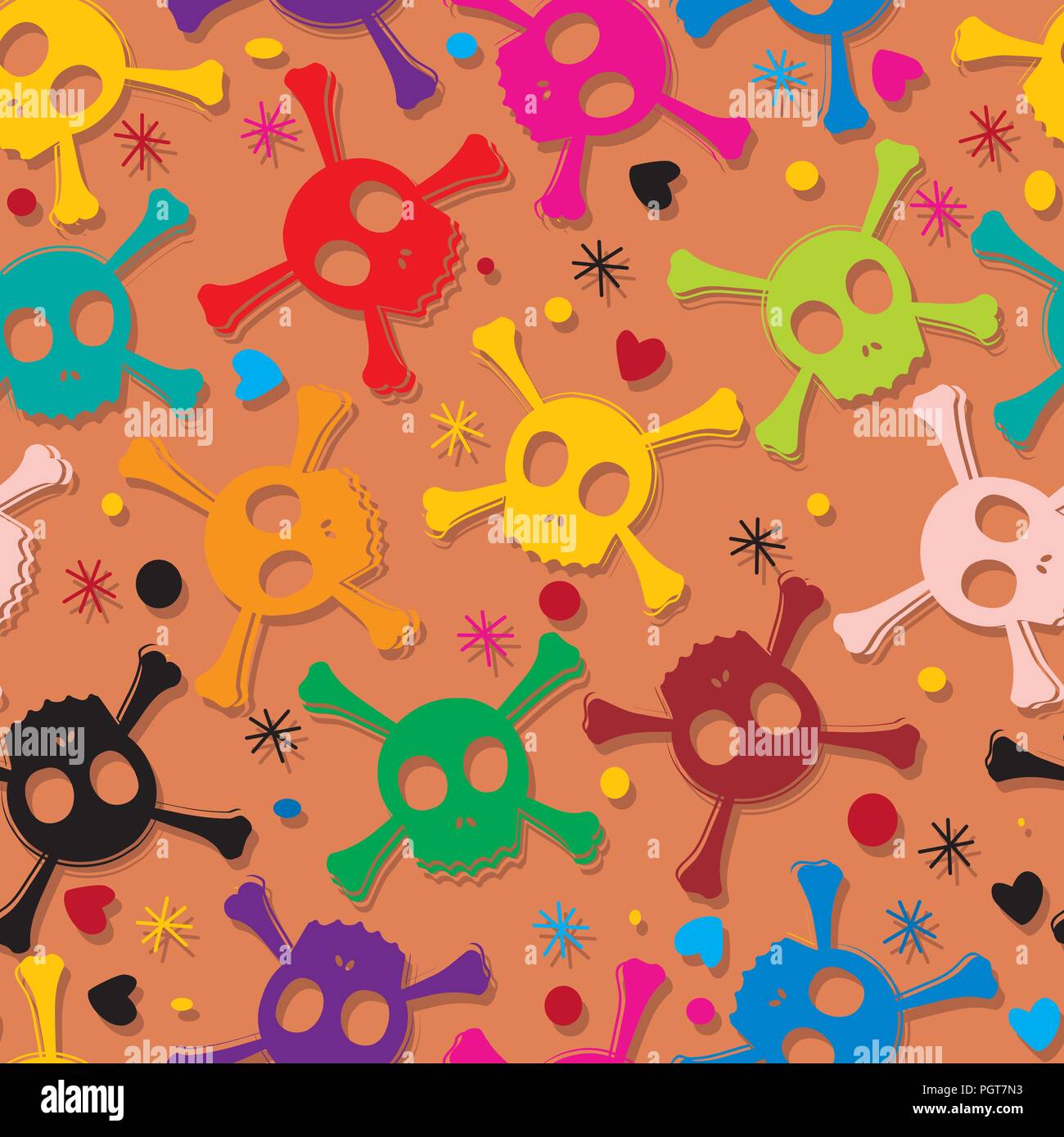 Seamless design pattern con teschi in diversi colori Illustrazione Vettoriale