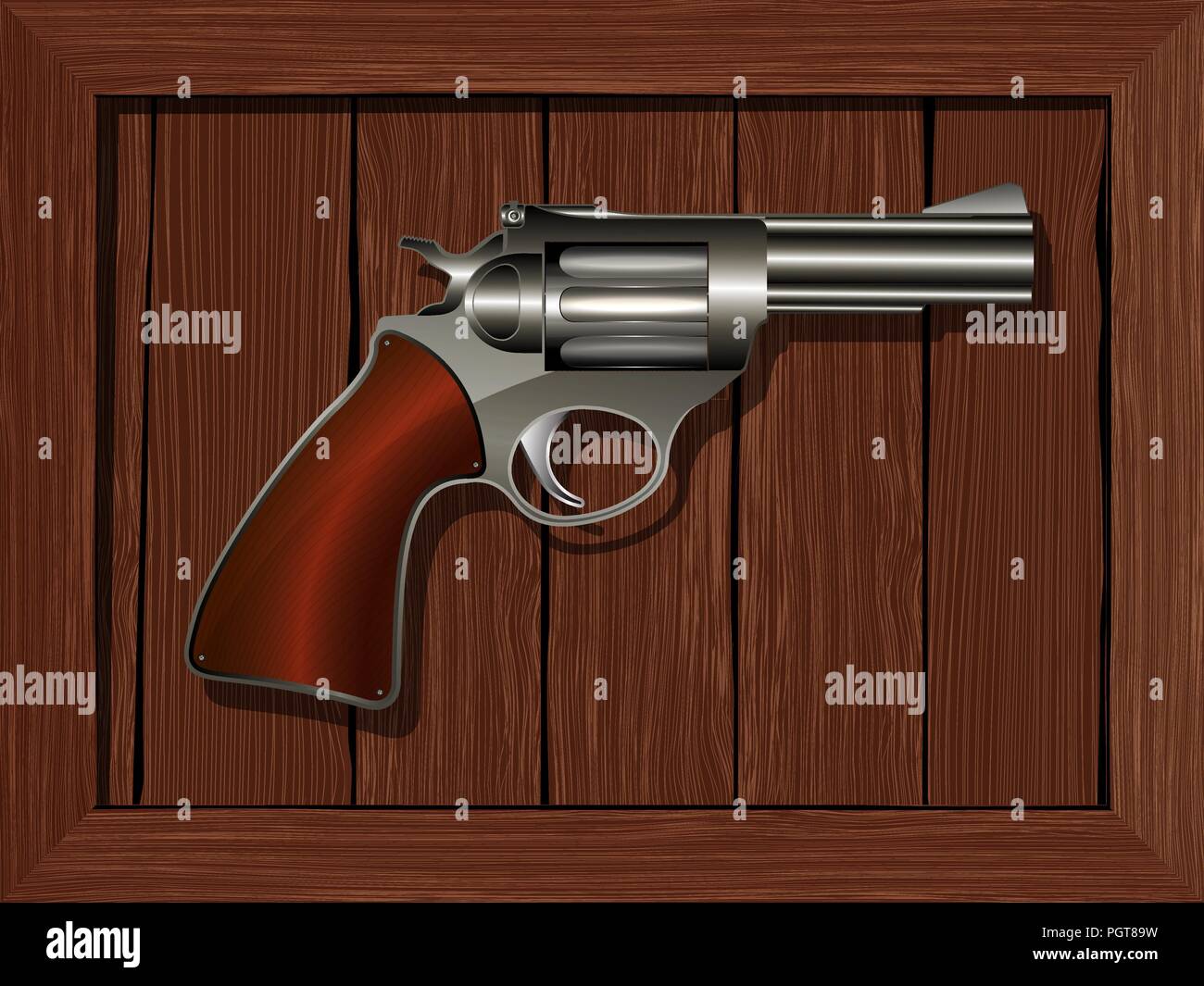 Incorniciato revolver, vettore di disegno su sfondo bianco Illustrazione Vettoriale