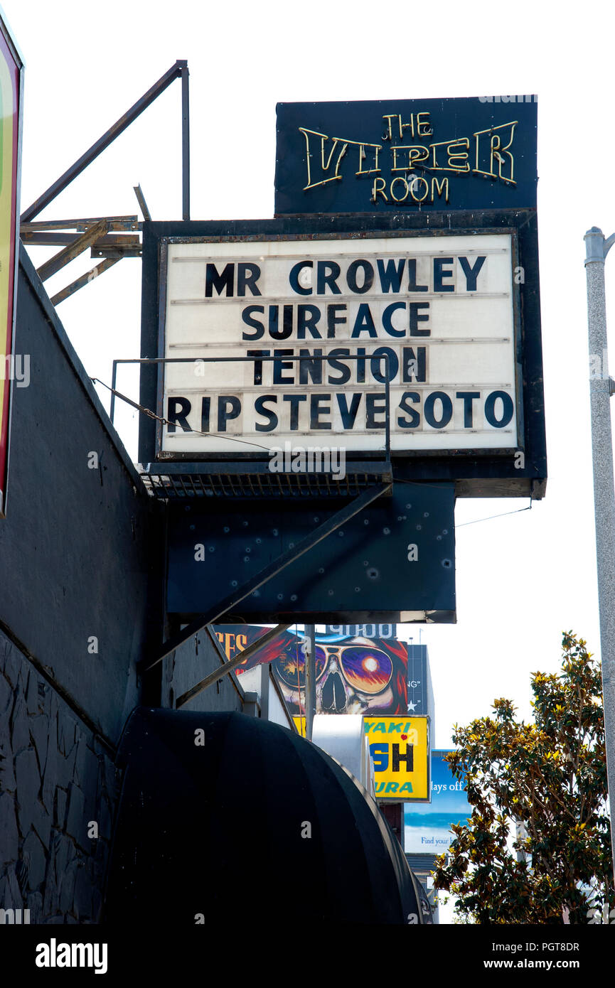 Esterno e firmare per la Viper Room nightclub sulla Sunset Strip di Los Angeles, CA Foto Stock