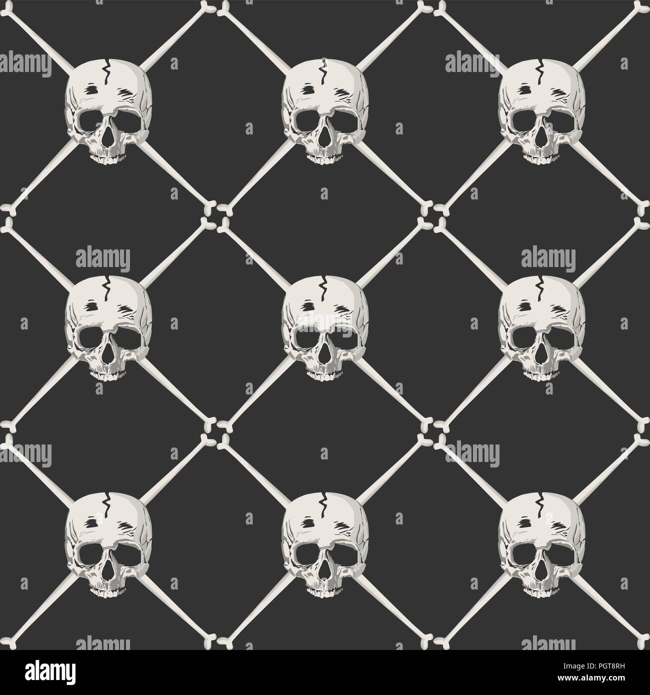 Seamless design pattern con teschi e le ossa croce, pirata sfondo. Illustrazione Vettoriale