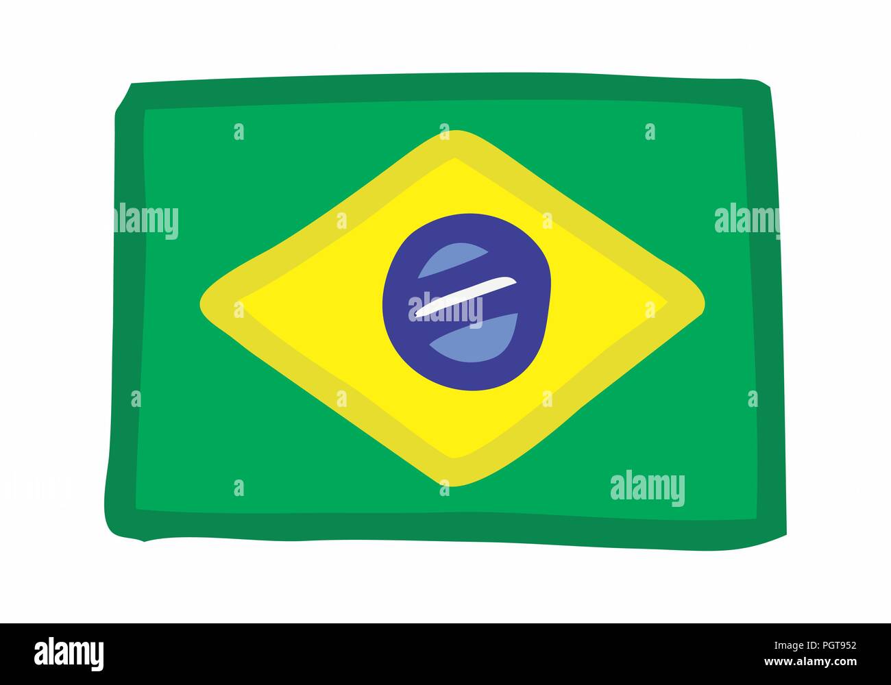 Freehand illustrazione colorata di una bandiera brasiliana isolati su sfondo bianco Illustrazione Vettoriale