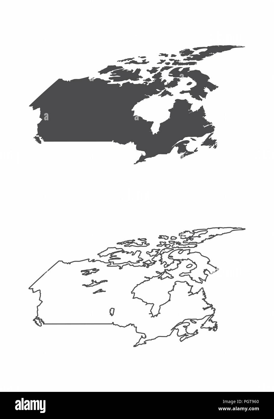 Semplificata di mappe del Canada. In bianco e nero dei contorni. Illustrazione Vettoriale