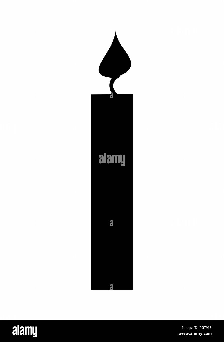 Dark silhouette di una candela accesa isolati su sfondo bianco Illustrazione Vettoriale