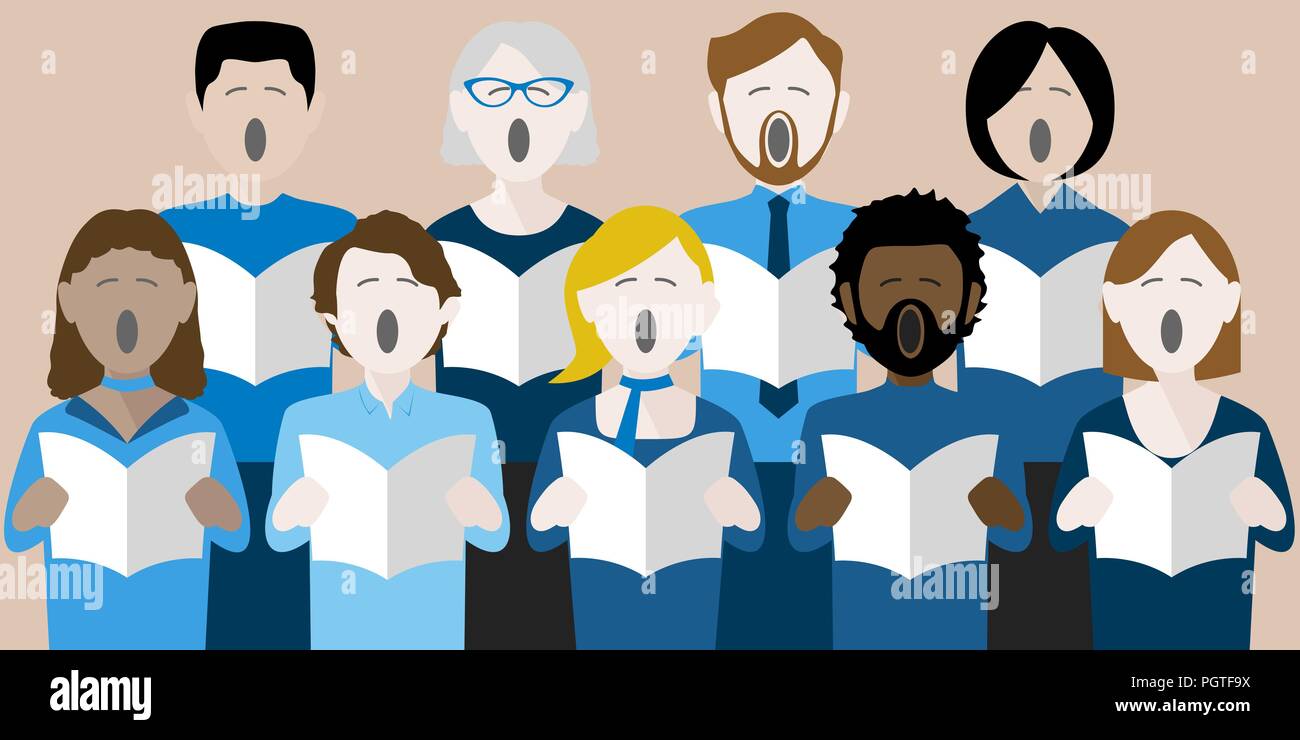 Diversi gruppi di adulti di cantare in un coro multiculturale Illustrazione Vettoriale