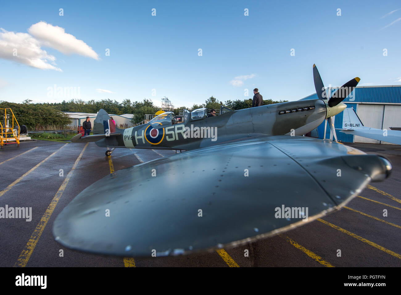 Speciale voli Spitfire a Cumbernauld Airport, Aberdeen, Scozia - 23 agosto 2018 Foto Stock