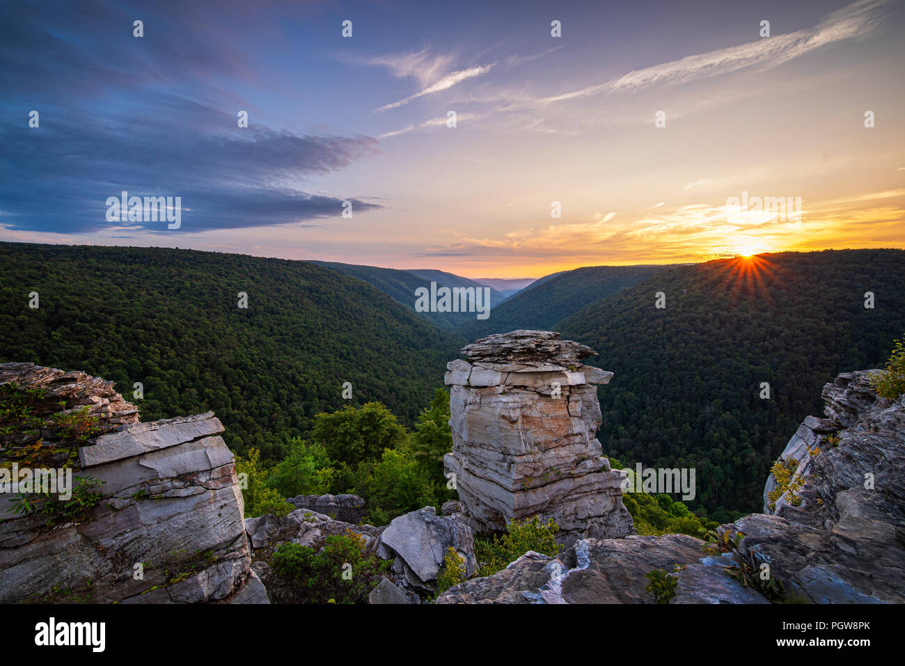 I TRAMONTI DI Blackwater Canyon da Lindy punto a Blackwater Falls State Park, West Virginia. Foto Stock