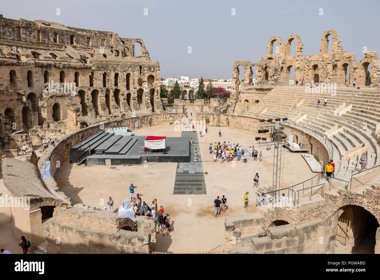 Rovine del più grande anfiteatro del Nord Africa, El Jem, Tunisia Foto Stock