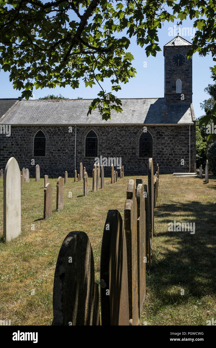 La chiesa di San Pietro a Sark isola, vicino a Guernsey e parte delle Isole del Canale Foto Stock