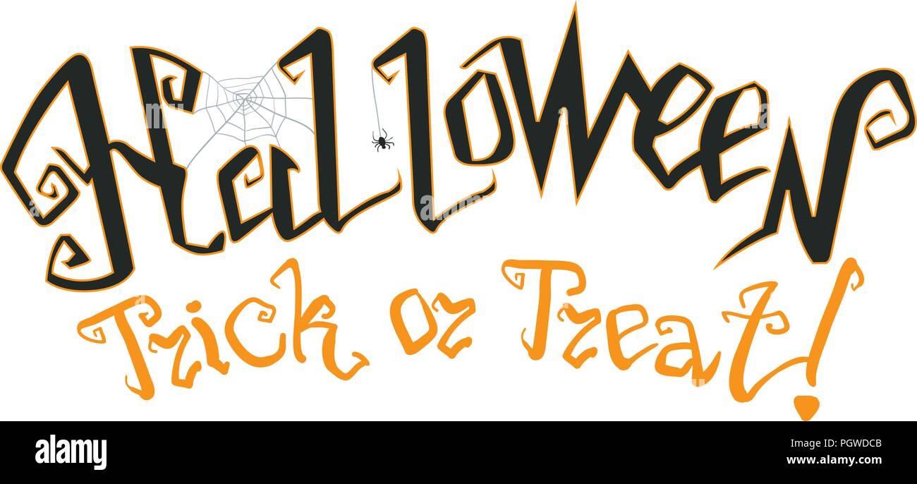 Happy halloween. Illustrazione Vettoriale con web e spider. Dolcetto o scherzetto Illustrazione Vettoriale