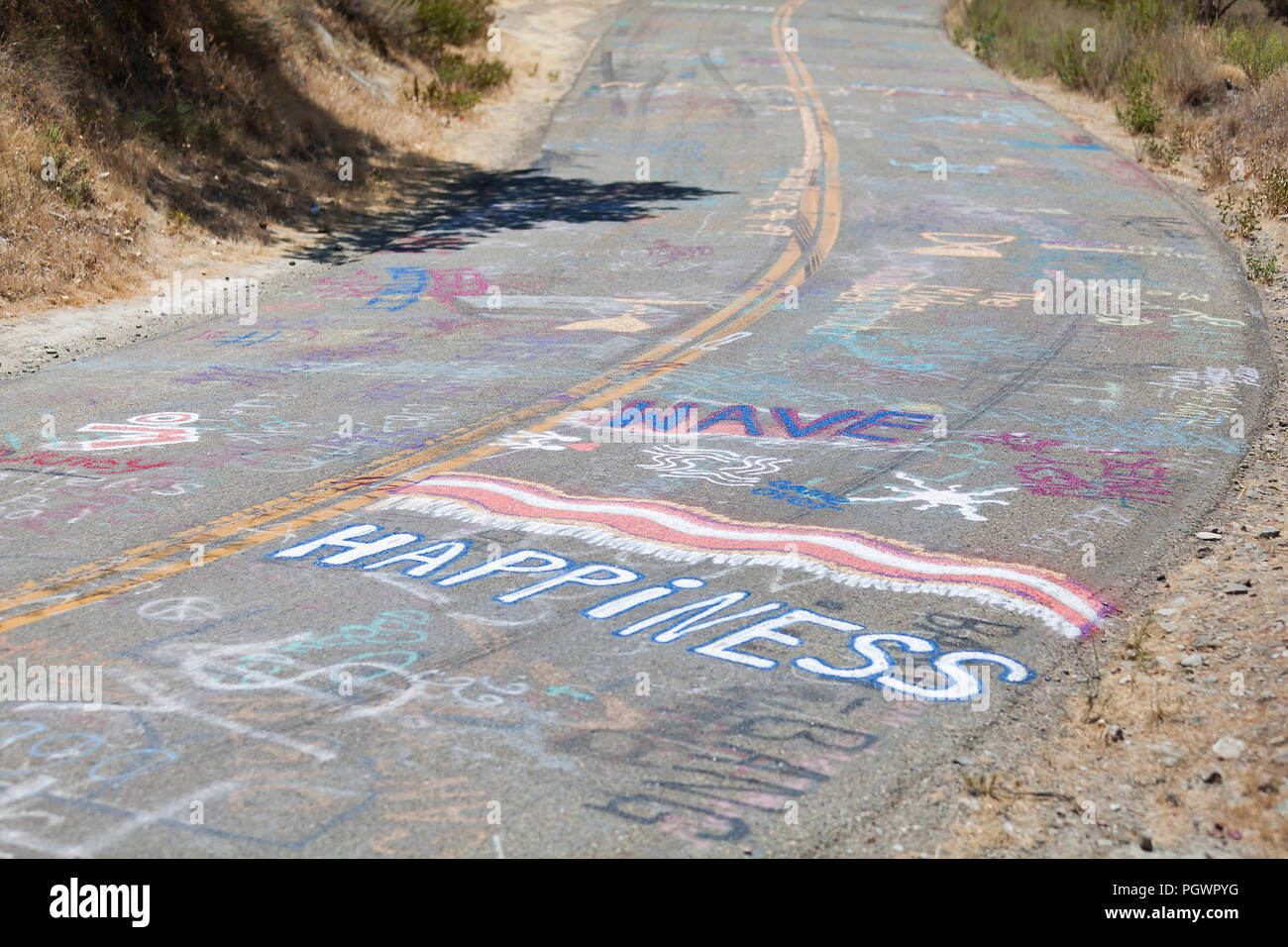 Graffiti su una superficie stradale (graffiti su strada) - California USA Foto Stock