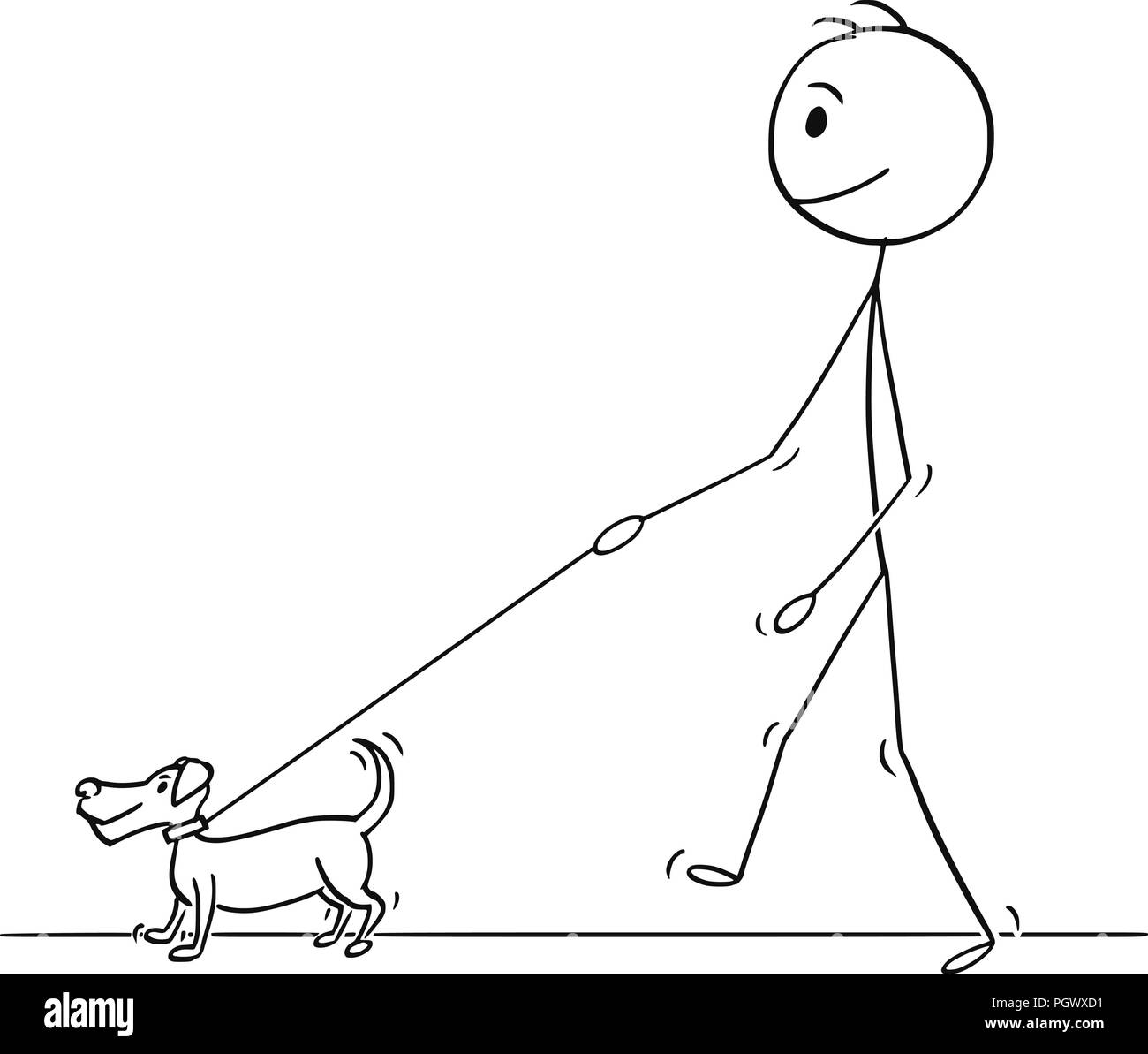 Cartoon di uomo a camminare con un cane di piccola taglia Illustrazione Vettoriale