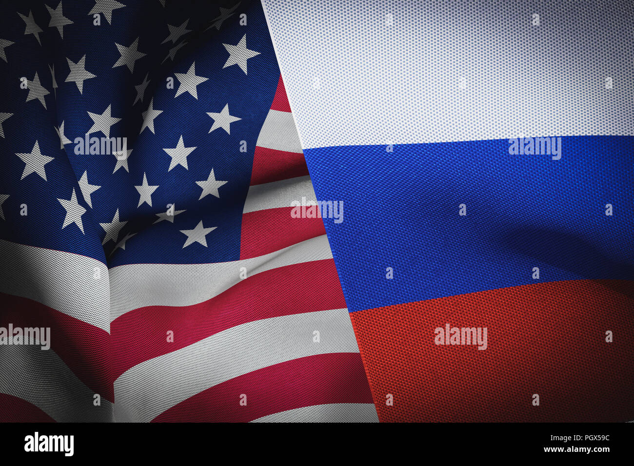 Stati Uniti e Russia flag. 3D render Foto Stock