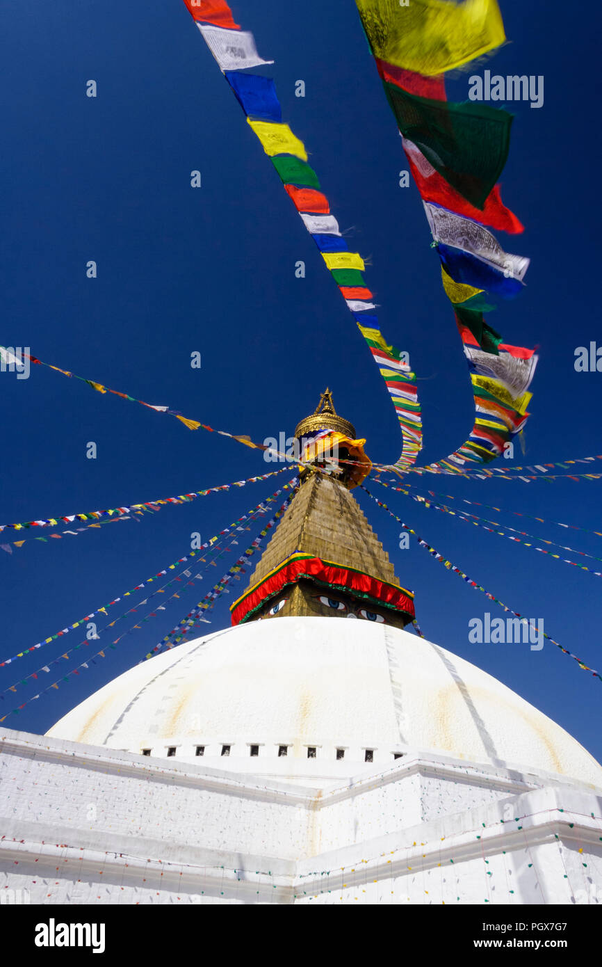 Bodhnath, Kathmandu, Bagmati, Nepal : grande stupa di Bodhnath, la più grande in Asia e uno dei più grandi del mondo. Unesco World heritege sito. Foto Stock