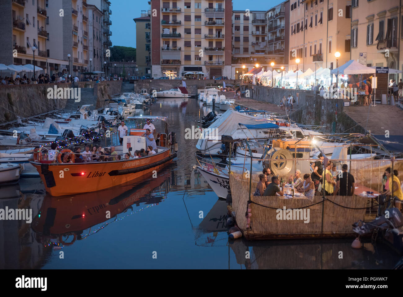 Effetto Venezia. Festa estiva a Livorno. L'evento principale della città estate, in un quartiere storico chiamato 'la Venezia' grazie ai numerosi canali Foto Stock