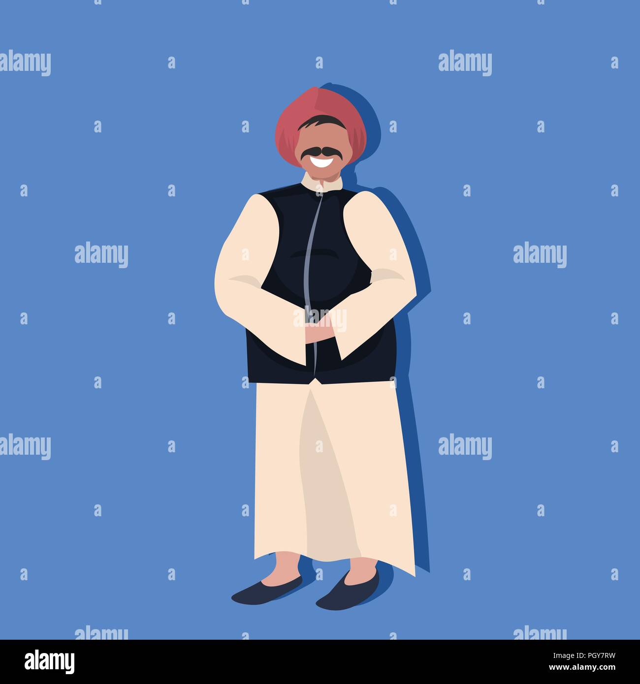 Indian man standing nazionale in abiti tradizionali maschio personaggio dei cartoni animati a piena lunghezza flat Illustrazione Vettoriale