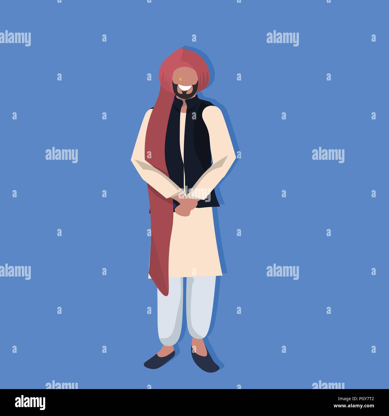 Indian man standing nazionale in abiti tradizionali maschio personaggio dei cartoni animati a piena lunghezza flat Illustrazione Vettoriale