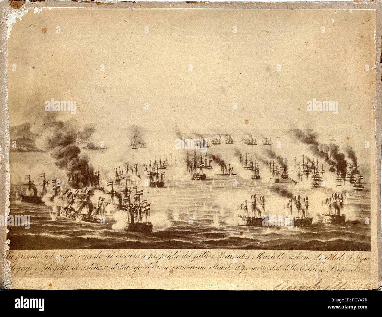 Riproduzione fotografica del dipinto dal pittore Barnaba Mariotti raffigurante la battaglia di Lissa Foto Stock