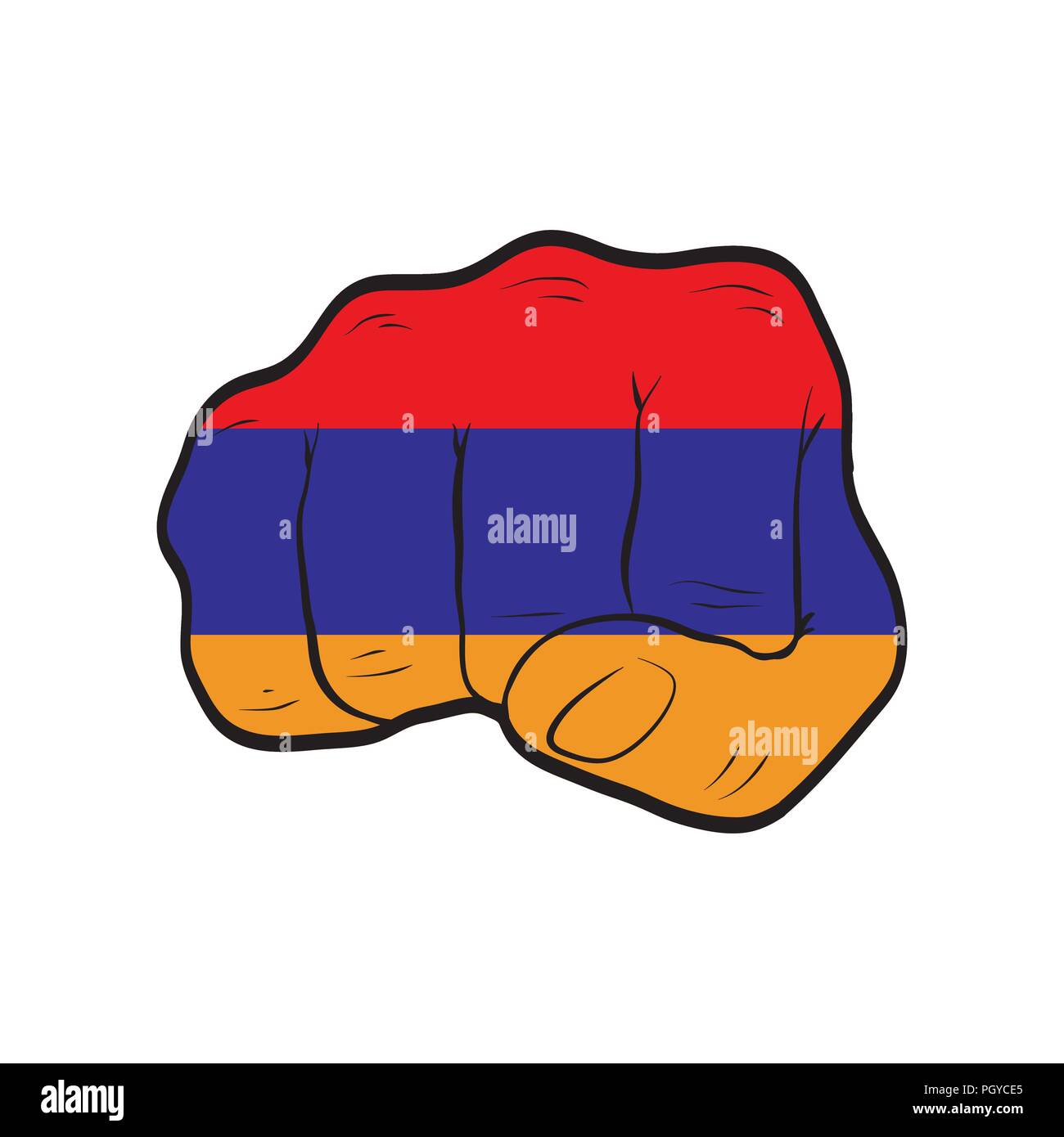 Bandiera dell'Armenia su un pugno chiuso. Forza, potenza, concetto di protesta Illustrazione Vettoriale