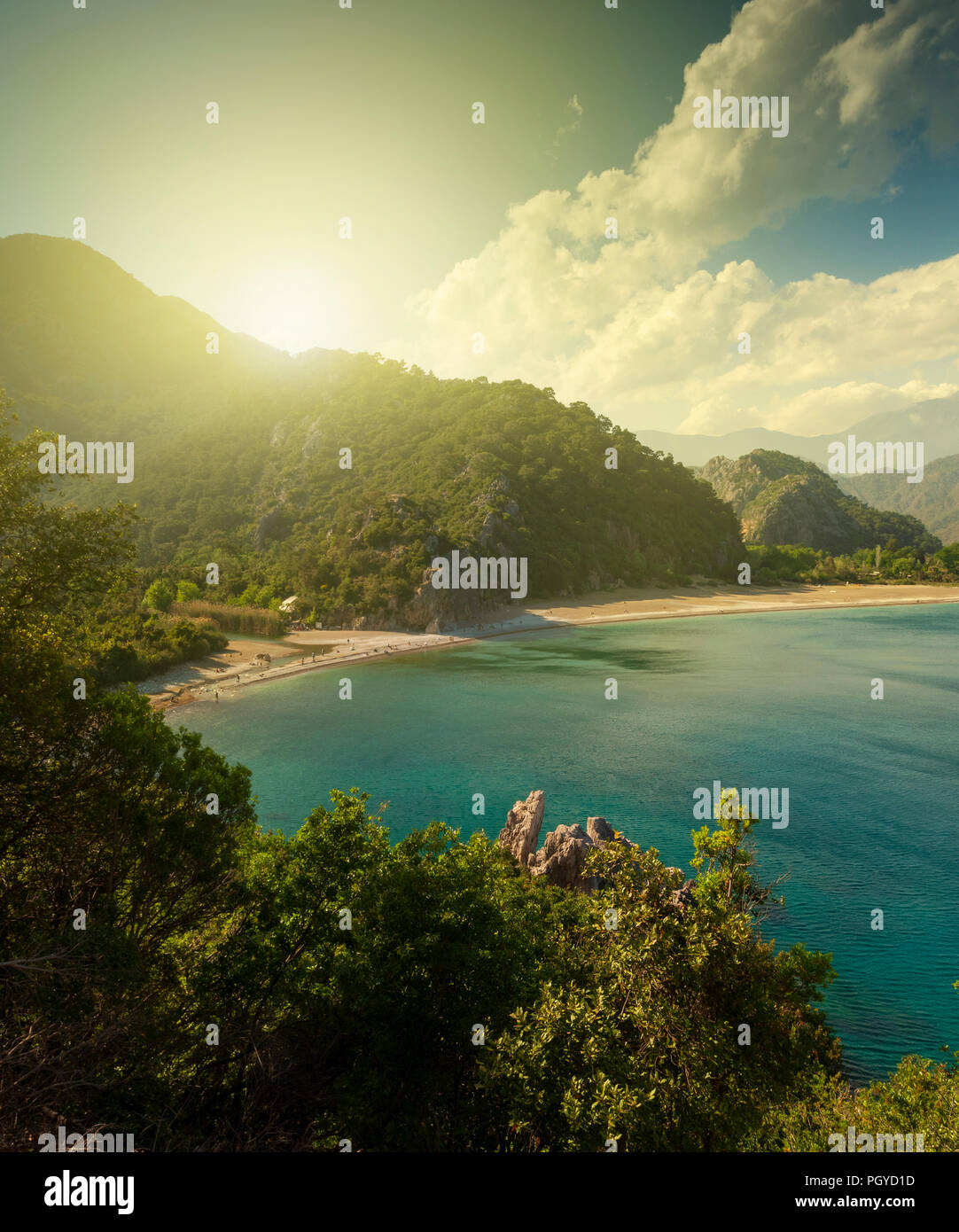 Sunrise a Olympos beach, le spiagge più belle di Antalya, che spiaggia storica - Turchia Foto Stock