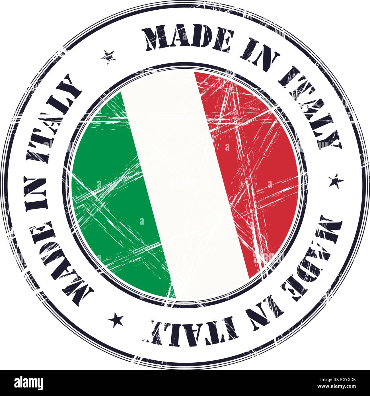 Made in Italy grunge timbro di gomma con bandiera Illustrazione Vettoriale