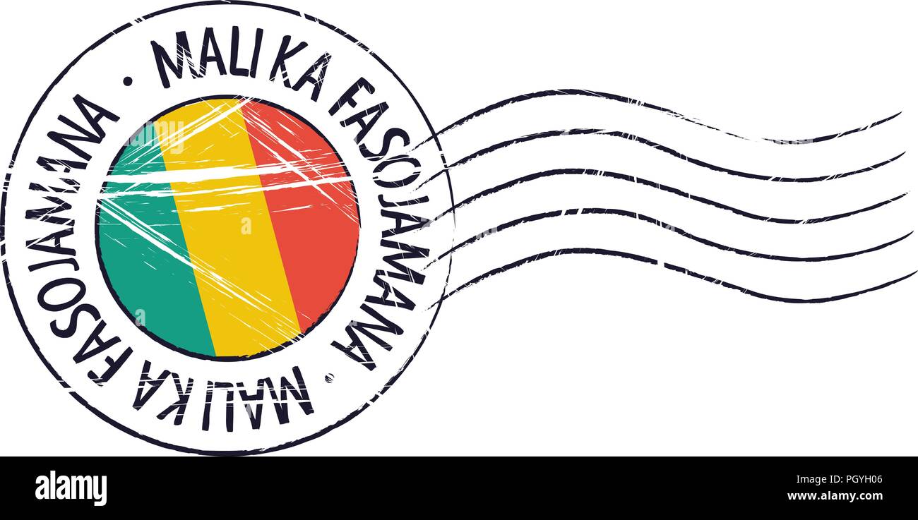 Mali grunge timbro postale e bandiera su sfondo bianco Illustrazione Vettoriale