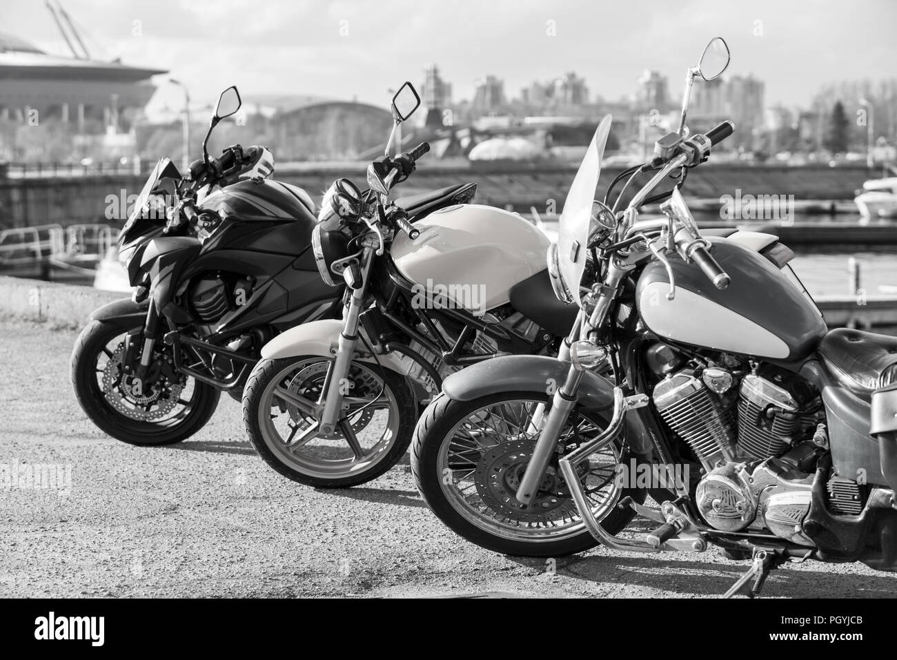 Seweral generazioni di motocicli come classic street e sport bike Foto Stock