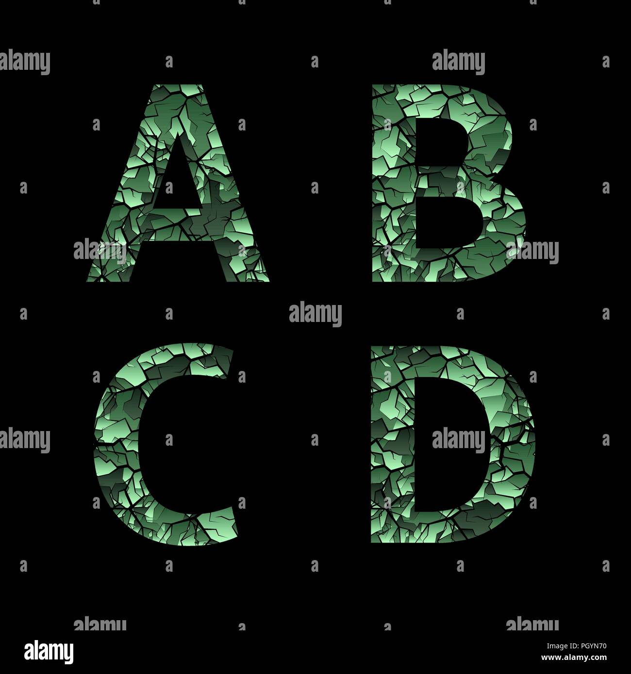 A B C D verde camuffamento di lettere. Esercito, font alfabeto militare Illustrazione Vettoriale