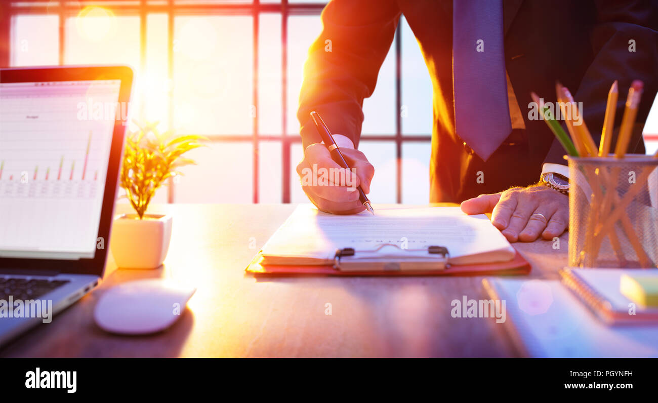 Imprenditore firma un contratto Foto Stock