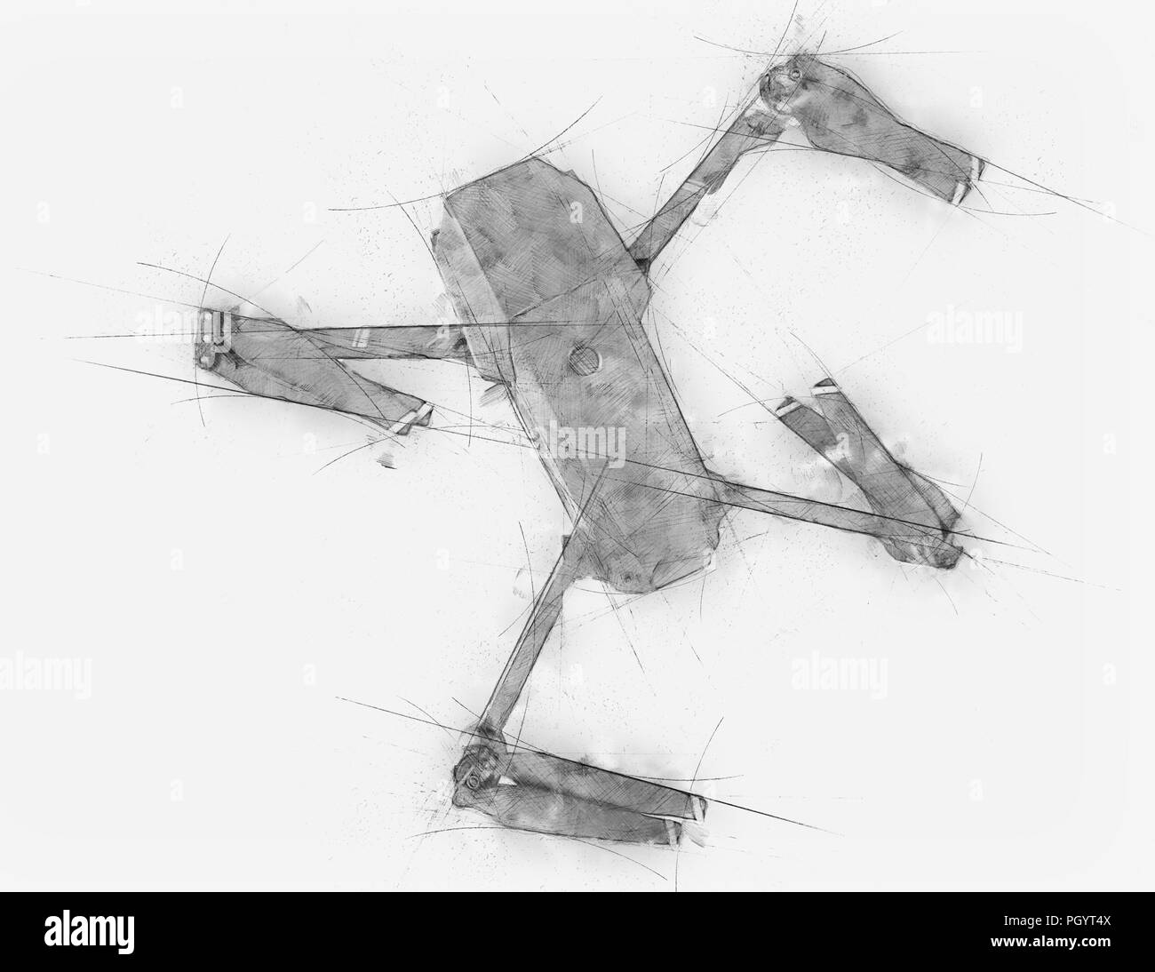 Drone stile Sketch illustrazione.disegnare a mano. Drone di concetto Foto Stock