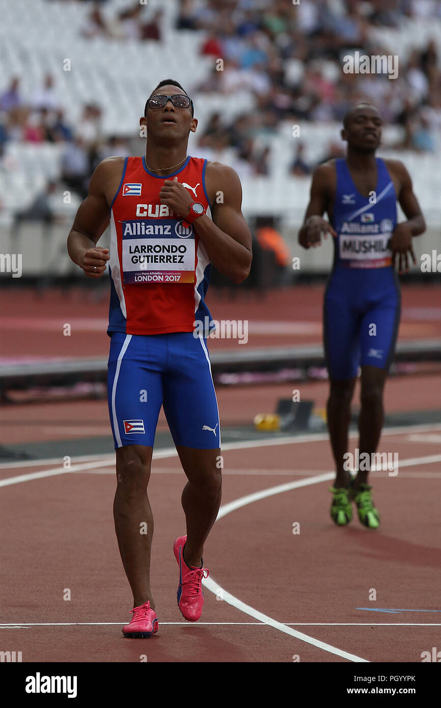 Valerys LARRONDO GUTIERREZ di Cuba negli uomini 200m T13 riscalda il mondo Para Championships di Londra 2017 Foto Stock