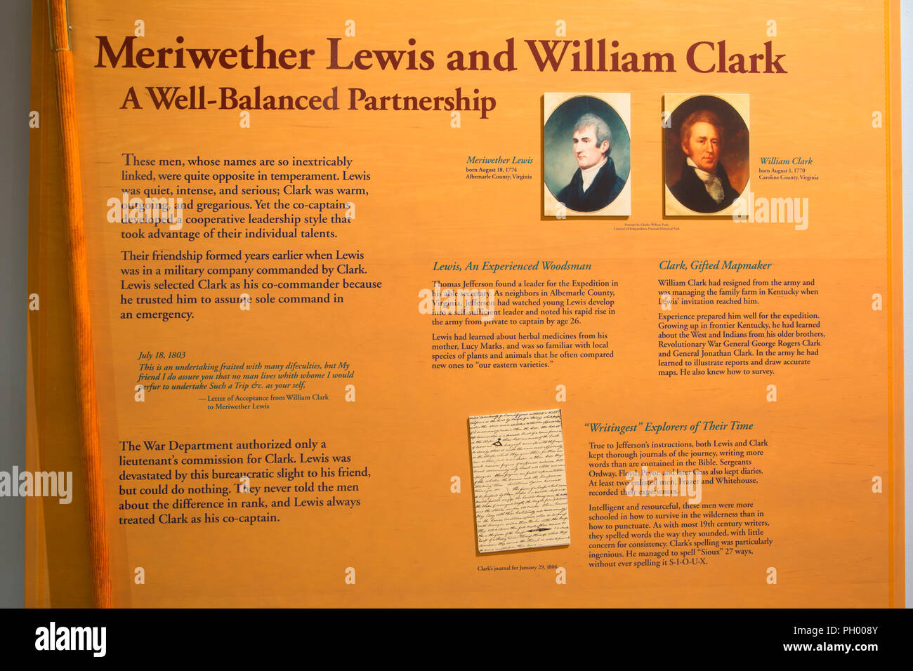 Scheda interpretativa, Lewis e Clark Interpretive Center, Great Falls, Montana Foto Stock