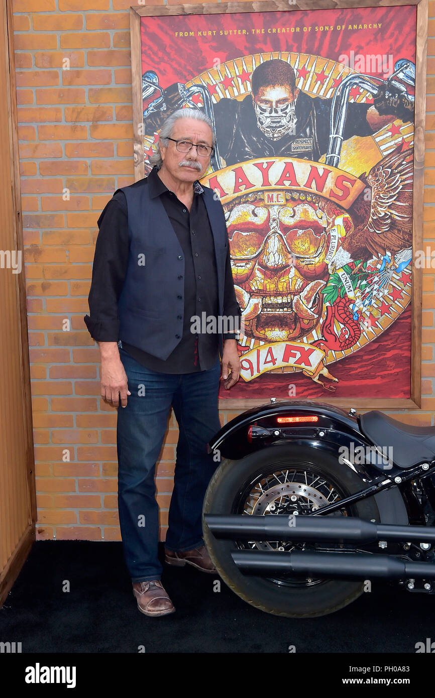 Edward James Olmos partecipando alla premiere di FX "ayans M.C.' a TCL teatro cinese il 28 agosto 2018 a Hollywood, in California. Foto Stock