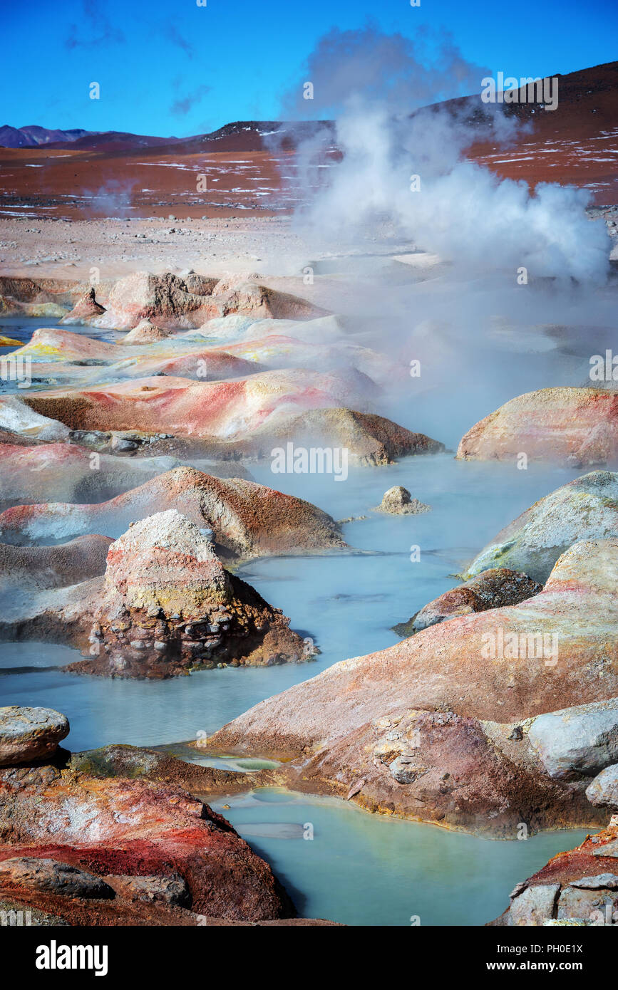 Sol de Manana, geyser e area geotermica in Sur Lipez provincia, Potosi, Bolivia Foto Stock