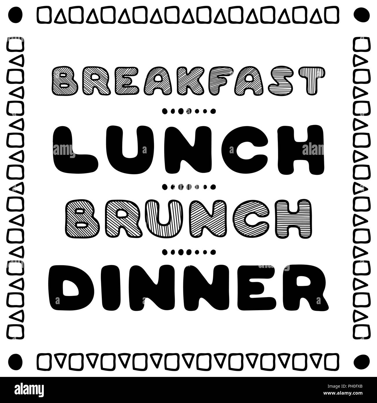 Disegnato a mano per menu cafe. Progettazione del modello. Ristorante flyer. Illustrazione Vettoriale