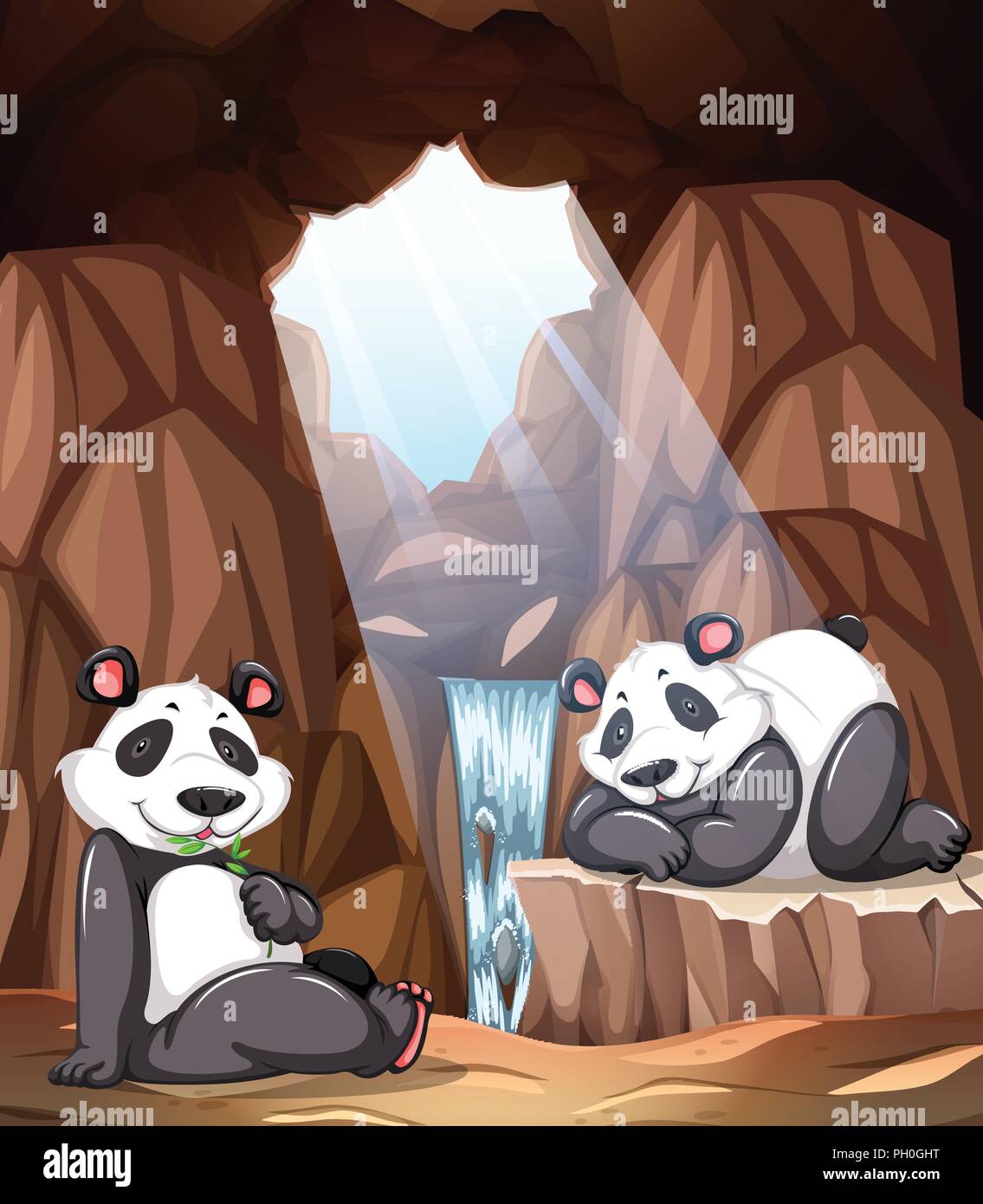Panda che vivono in grotta illustrazione Illustrazione Vettoriale