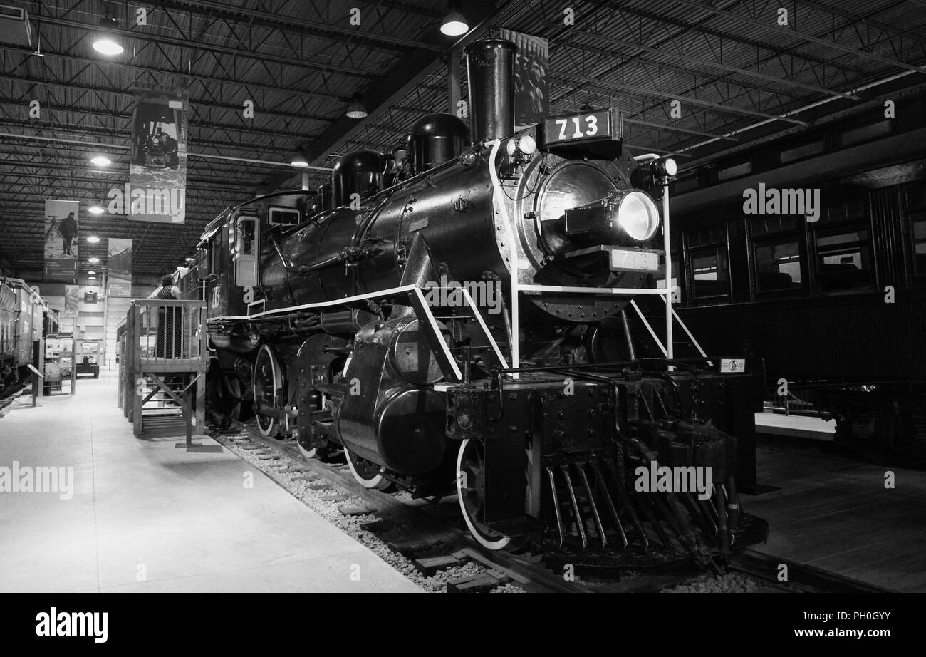 St-Constant, Canada, 28 Agosto, 2018.Vintage locomotiva a vapore sul display nel museo Exporail.Credit:Mario Beauregard/Alamy Live News Foto Stock