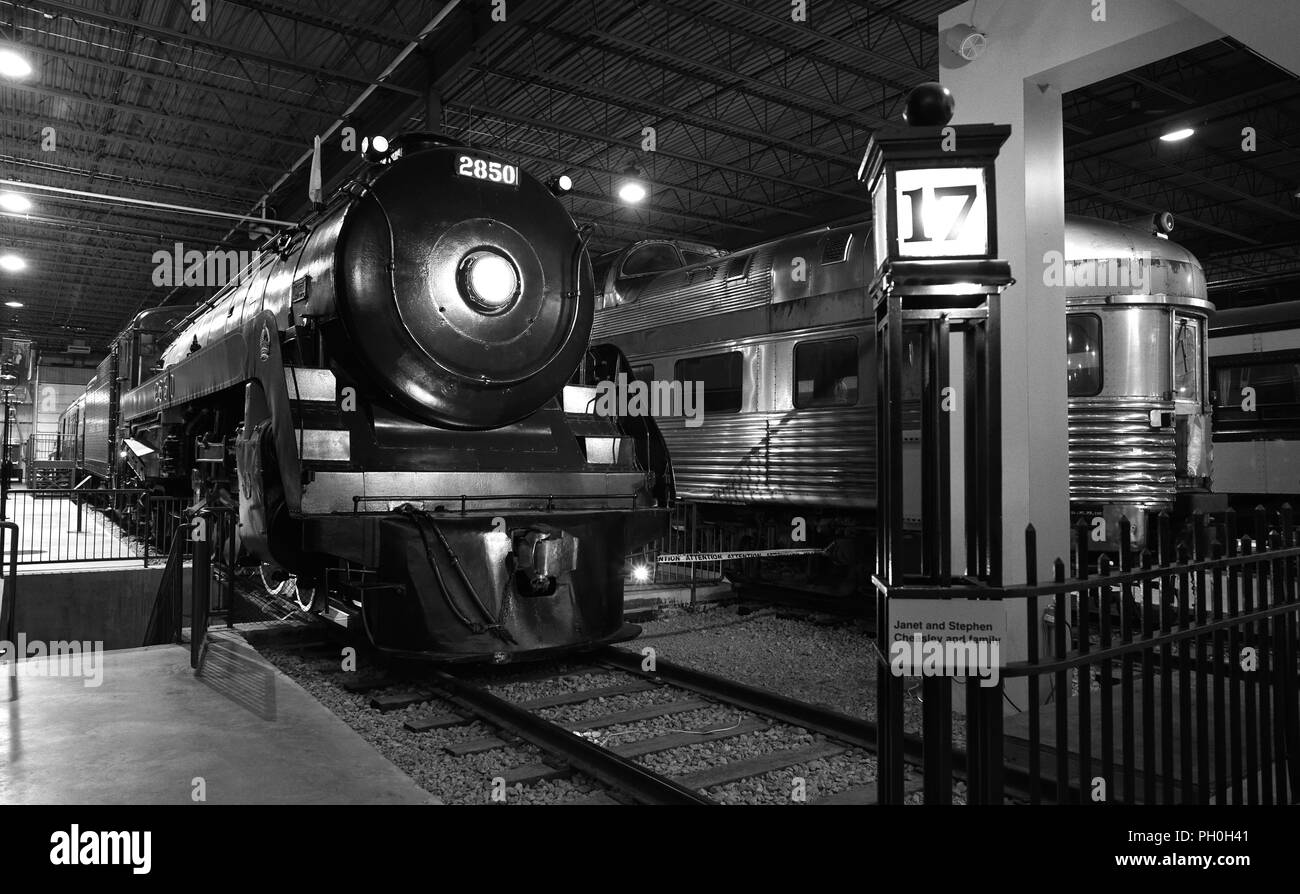 St-Constant, Canada, 28 Agosto, 2018.Vintage locomotiva a vapore sul display nel museo Exporail.Credit:Mario Beauregard/Alamy Live News Foto Stock