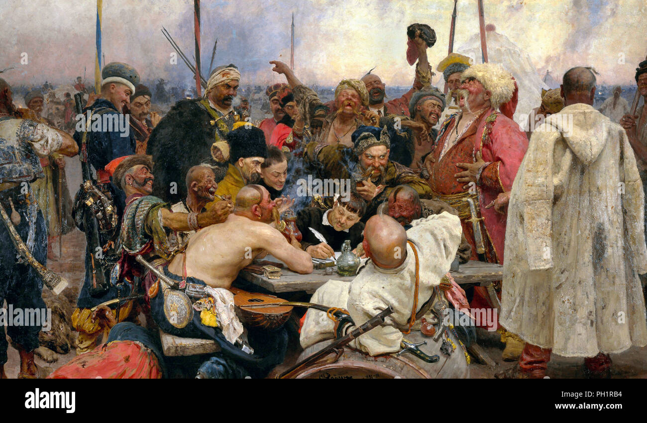 Il Zaporozhye cosacchi rispondendo al sultano - Ilya Repin, circa 1880 Foto Stock