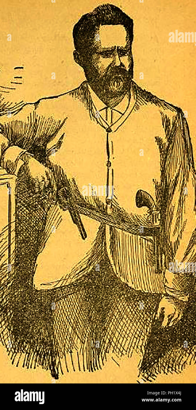 Un ritratto di fuorilegge americano Frank James (Alexander Franklin James ( 1843-1915). con il fratello di Jesse James è entrato a far parte di pro-guerriglieri confederati noto come 'bushwhackers nella guerra civile americana Foto Stock