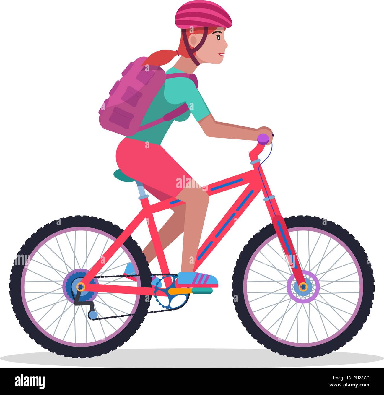 Illustrazione Vettoriale donna su una bicicletta di montagna Illustrazione Vettoriale