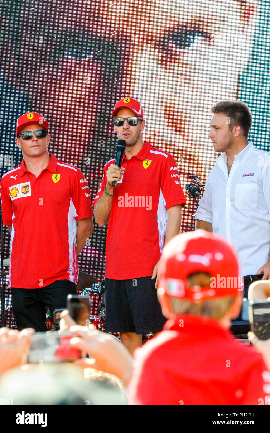 Milano, Italia. Il 29 agosto, 2018. Formula 1 Milano Festival 2018 i ferraristi Kimi Raikkonen e Sebastian Vettel Credit: Indipendente Photo Agency Srl/Alamy Live News Foto Stock