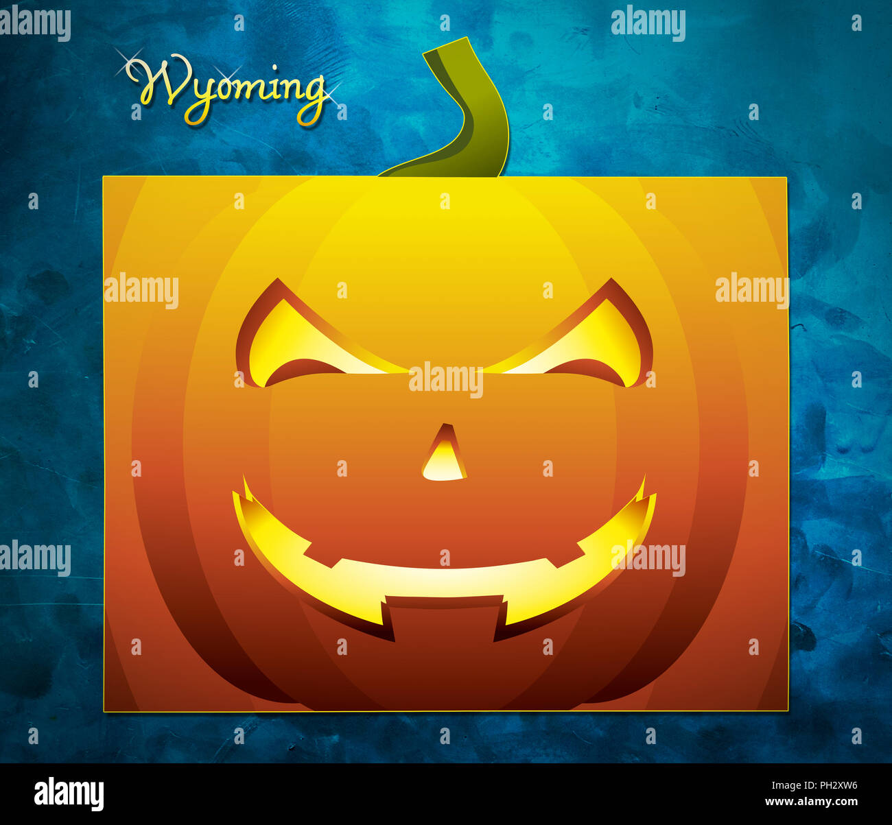 Stato del Wyoming Mappa USA con zucca di halloween illustrazione viso Foto Stock