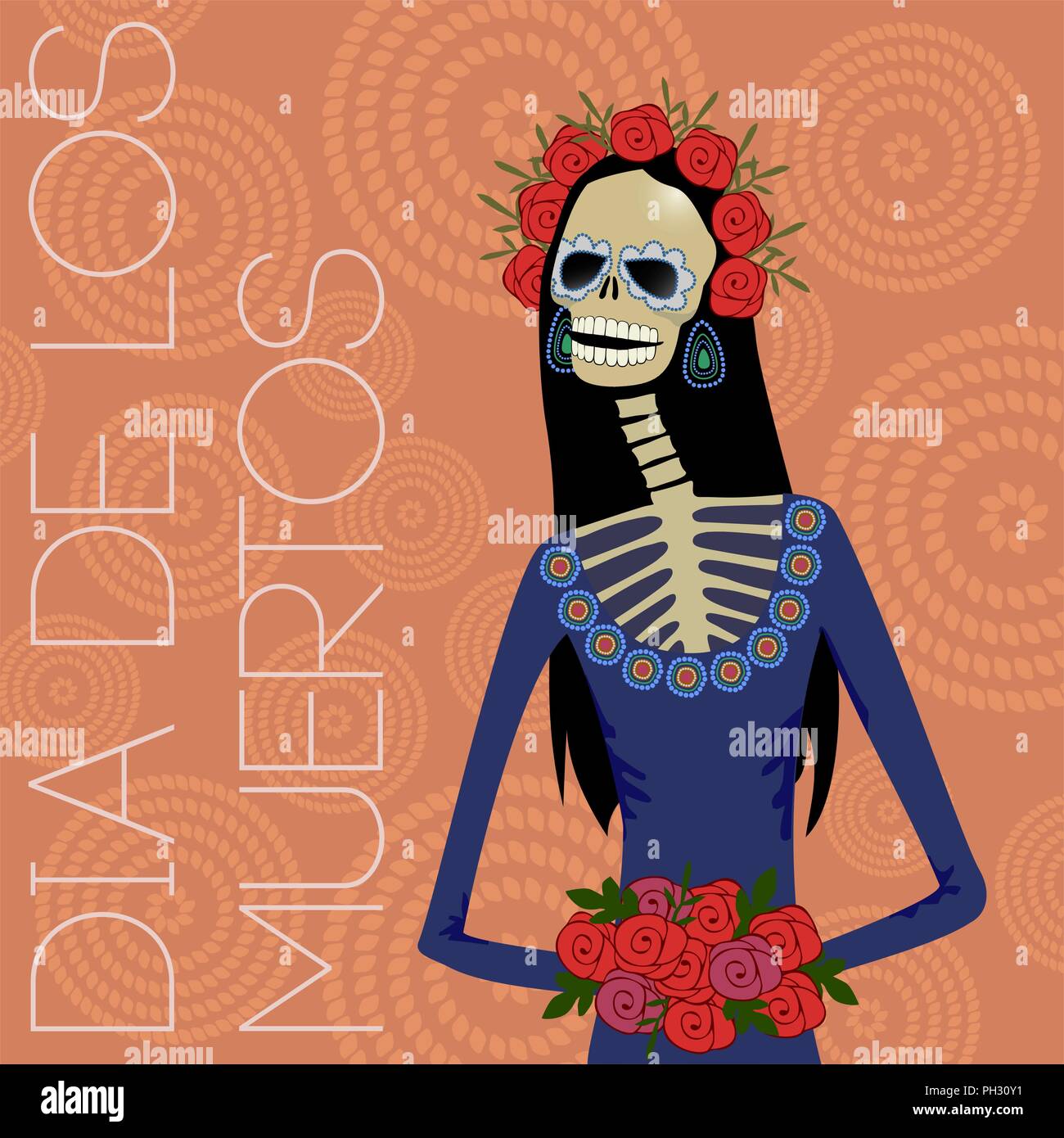 Mexican Giorno dei Morti (Dia de los Muertos) e Calavera Catrina Illustrazione Vettoriale