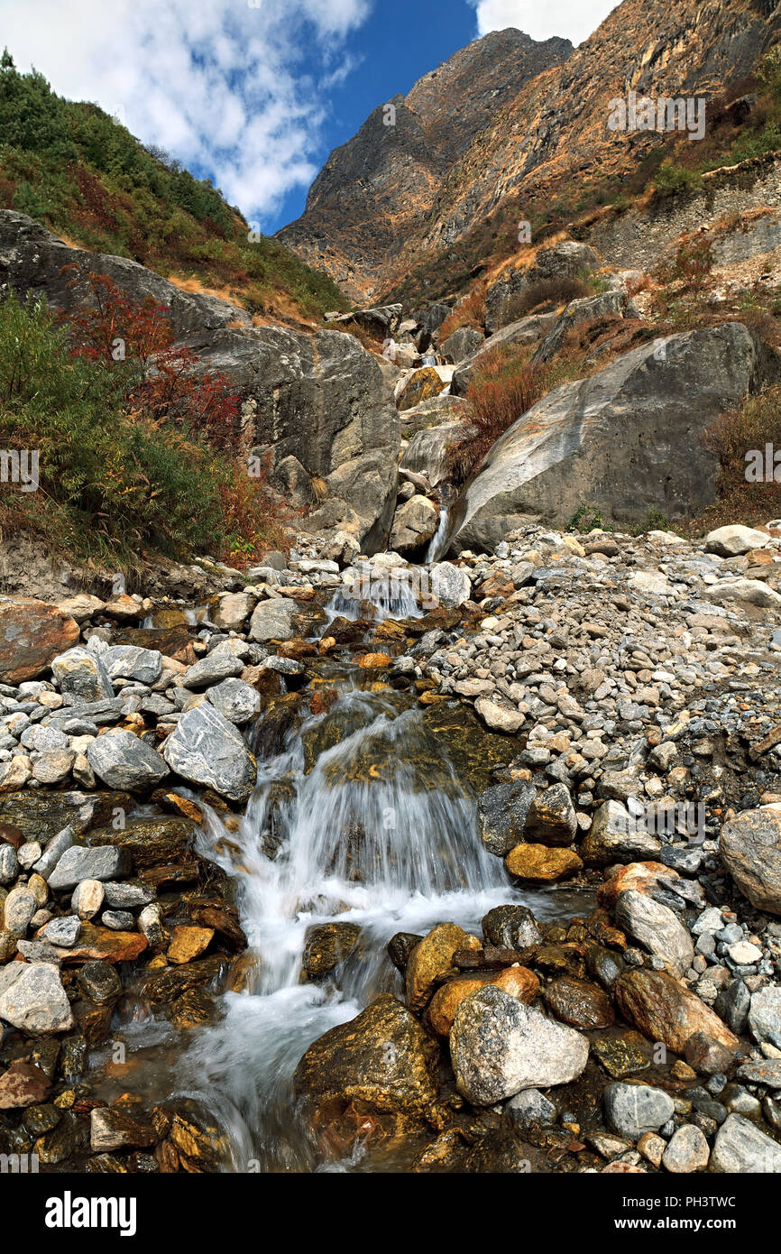 Un torrente di montagna in Himalaya vicino a Badrinath, Uttarakhand, India Foto Stock