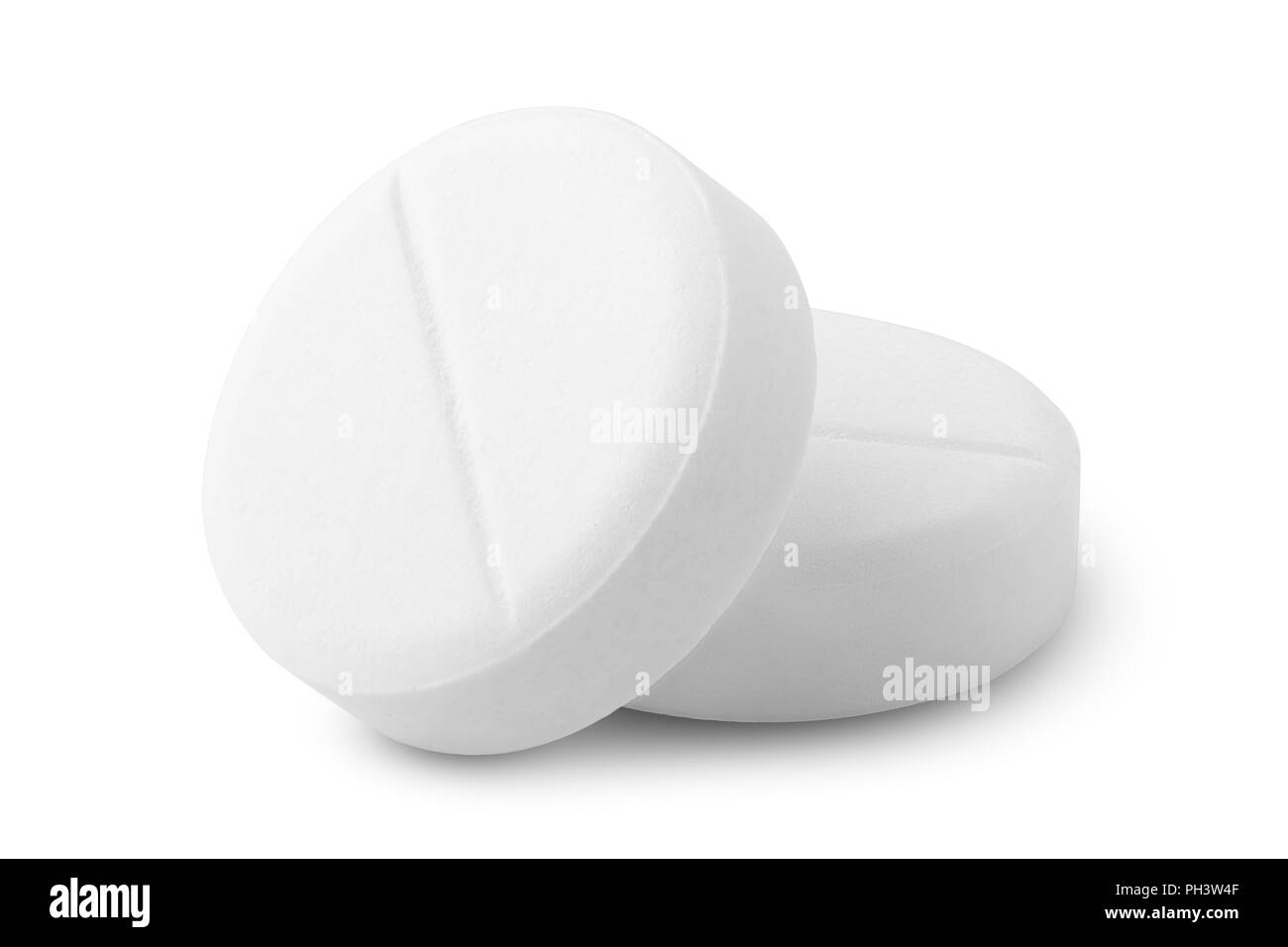 Sfondo di pillole, compresse su sfondo bianco Foto Stock