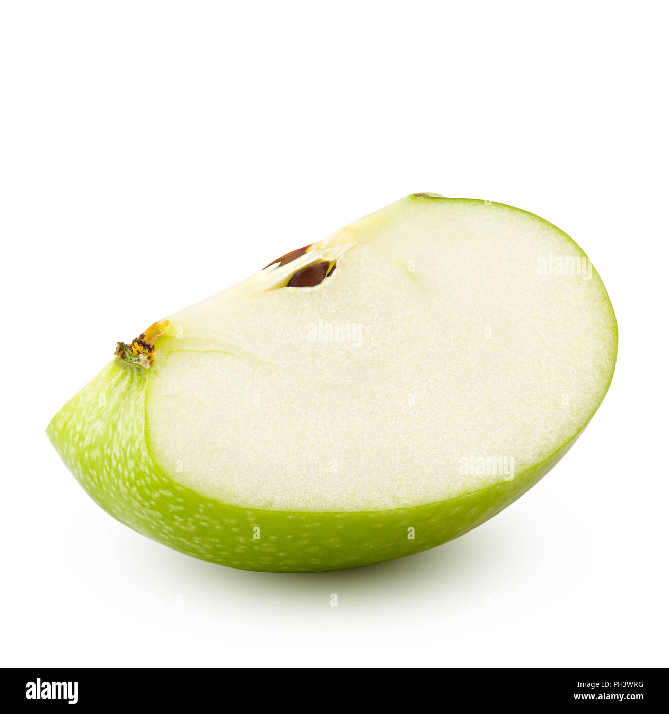 Verde mela succosa fetta isolati su sfondo bianco, percorso di clipping, tutta la profondità di campo Foto Stock